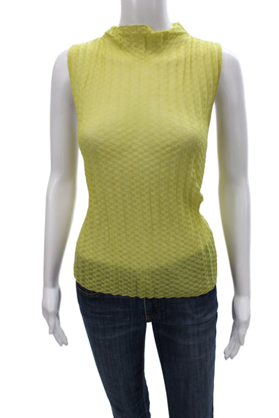 Zara Womens Yellow Basic Sleeveless Tank Mock Neck Textured Size M
