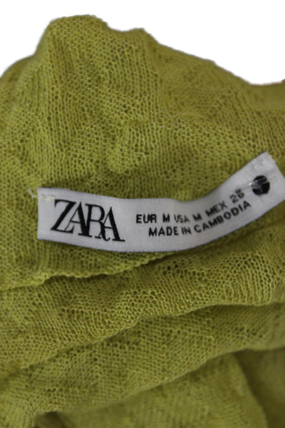 Zara Womens Yellow Basic Sleeveless Tank Mock Neck Textured Size M