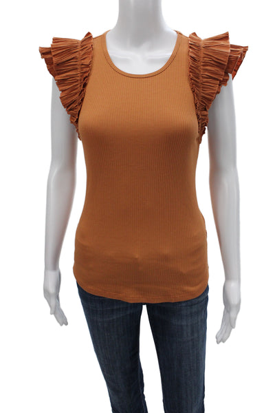 Ulla Johnson Womens Basic Bohemian Orange Sleeveless Tank Round Neck Size M