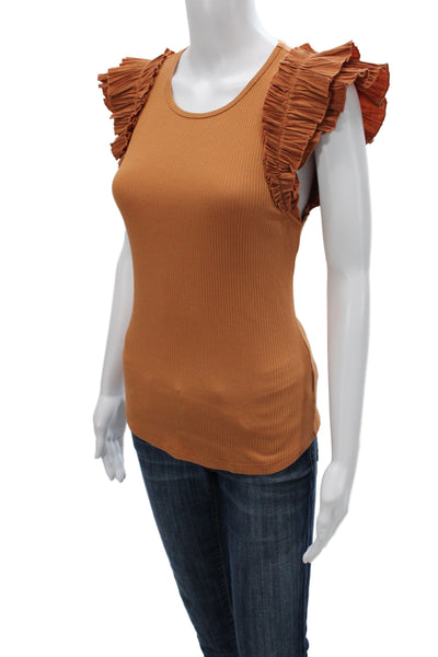 Ulla Johnson Womens Basic Bohemian Orange Sleeveless Tank Round Neck Size M