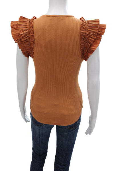 Ulla Johnson Womens Basic Bohemian Orange Sleeveless Tank Round Neck Size M