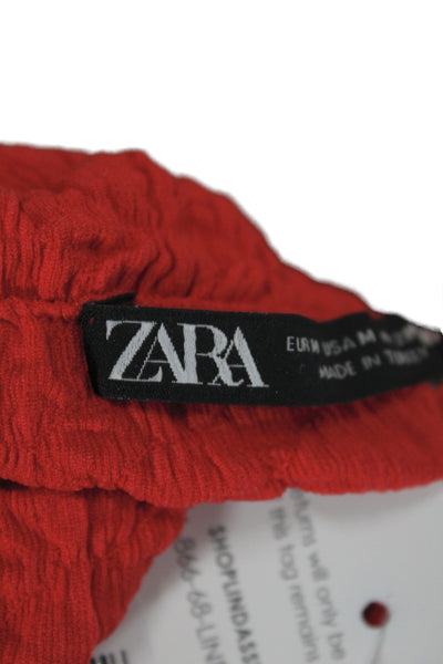Zara Womens Off Shoulder Red Crinkle Tank Sleeveless Size M