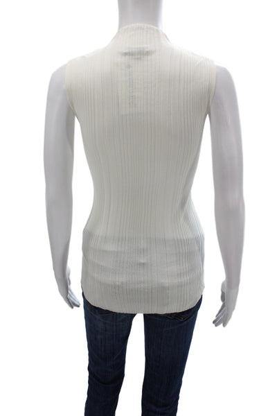 Halston Womens Ivory Ribbed Knit Mock Neck Basic Tank Size M