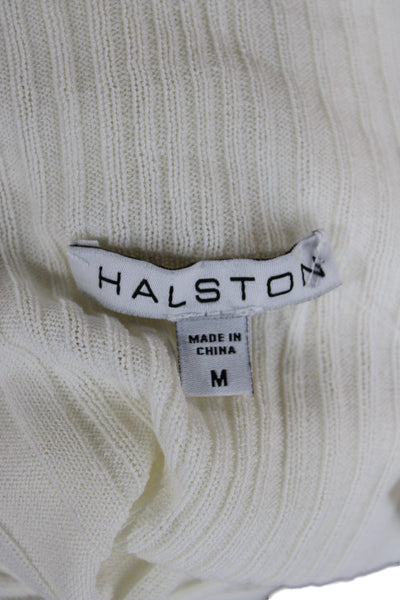 Halston Womens Ivory Ribbed Knit Mock Neck Basic Tank Size M
