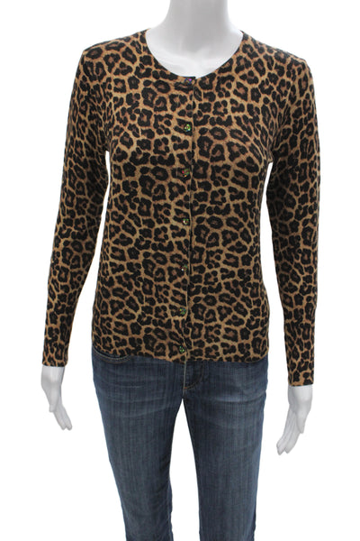 Zara Womens Cardigan Brown Animal Print Viscose Long Sleeve Size M