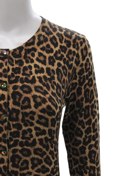 Zara Womens Cardigan Brown Animal Print Viscose Long Sleeve Size M