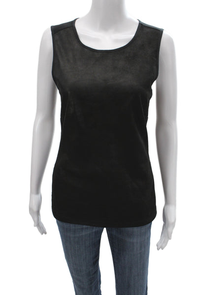 L'Agence Womens Black Lambskin Leather Scoop Neck Sleeveless Tank Size 2