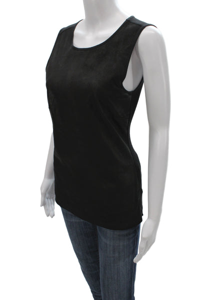 L'Agence Womens Black Lambskin Leather Scoop Neck Sleeveless Tank Size 2