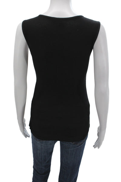 L'Agence Womens Black Lambskin Leather Scoop Neck Sleeveless Tank Size 2
