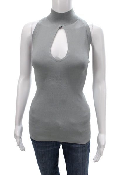 Halston Womens Sleeveless Mock Neck Tank Gray Viscose Basic Size M