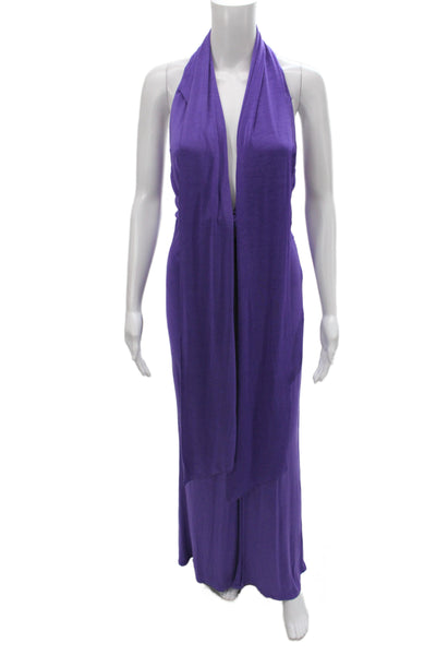 Alice + Olivia Women Maxi Dress Purple Halter Sleeveless Cocktail Size XS