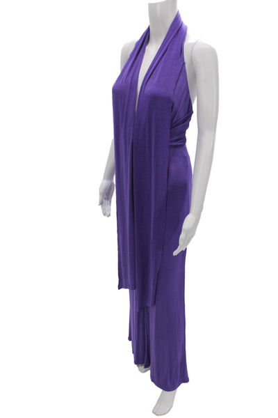 Alice + Olivia Women Maxi Dress Purple Halter Sleeveless Cocktail Size XS