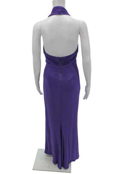 Alice + Olivia Women Maxi Dress Purple Halter Sleeveless Cocktail Size XS