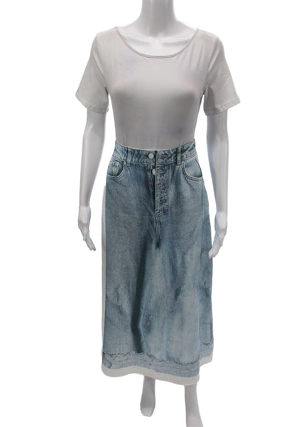 Zara Womens Straight Pencil Blue Button Solid Long Skirt Size S