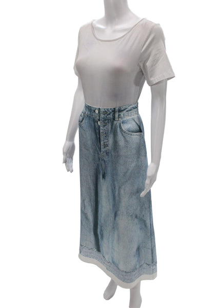 Zara Womens Straight Pencil Blue Button Solid Long Skirt Size S