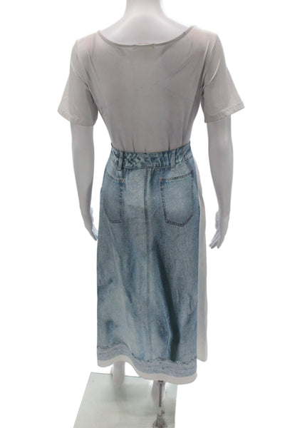 Zara Womens Straight Pencil Blue Button Solid Long Skirt Size S