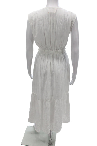Xirena Womens Maxi Dress White V-Neck Sleeveless Cotton Boho Mid-Calf Size XS
