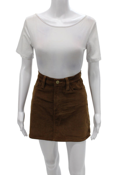 Frame Womens Mini Skirt Brown Button Casual 95% Cotton Size 28
