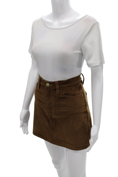 Frame Womens Mini Skirt Brown Button Casual 95% Cotton Size 28