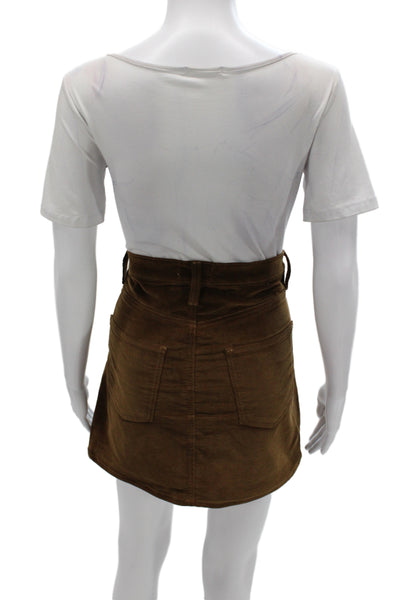 Frame Womens Mini Skirt Brown Button Casual 95% Cotton Size 28