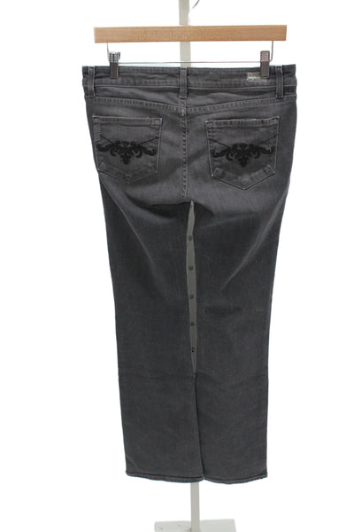 Paige Womens Gray Straight Jeans High Rise Embroidered Cotton Inseam 34 Size 29
