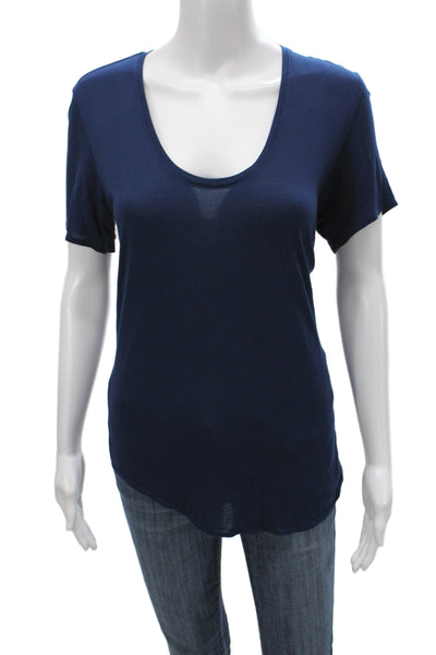Helmut Lang Womens Basic Scoop Neck Short Sleeve T-Shirt Blue Size L
