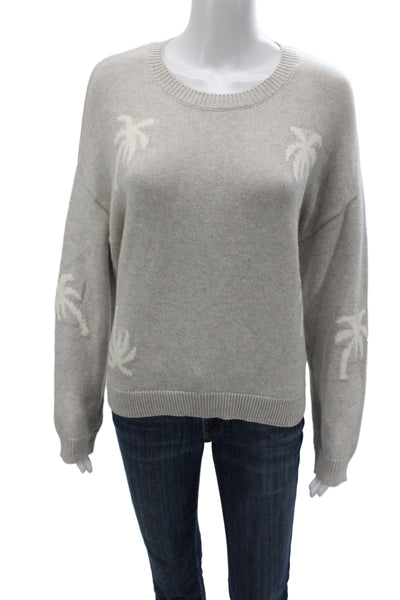Rails Womens Gray Palm Tree Pullover Sweater Crew Neck Long Sleeve Size M
