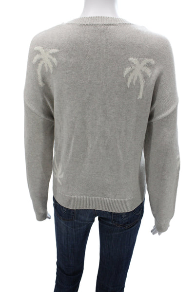 Rails Womens Gray Palm Tree Pullover Sweater Crew Neck Long Sleeve Size M