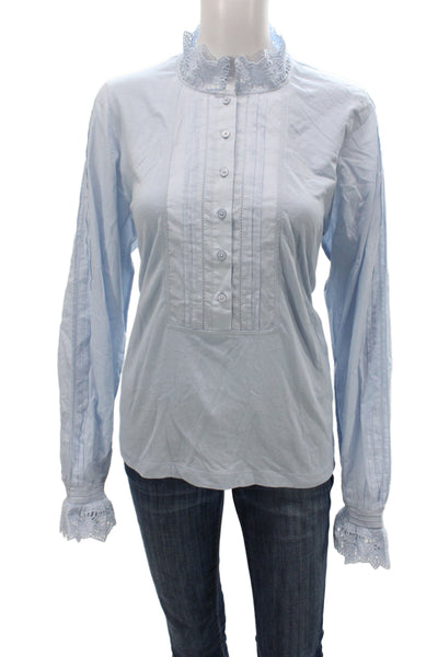 Me + Em Women Jersey High Neck Long Sleeve Blue Blouse Size 12