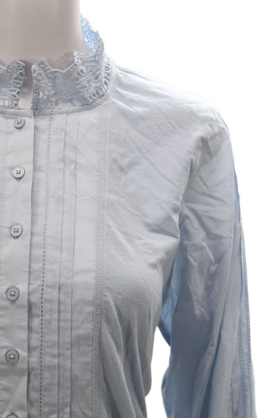 Me + Em Women Jersey High Neck Long Sleeve Blue Blouse Size 12