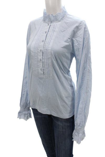 Me + Em Women Jersey High Neck Long Sleeve Blue Blouse Size 12
