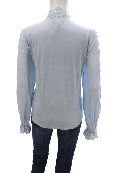 Me + Em Women Jersey High Neck Long Sleeve Blue Blouse Size 12