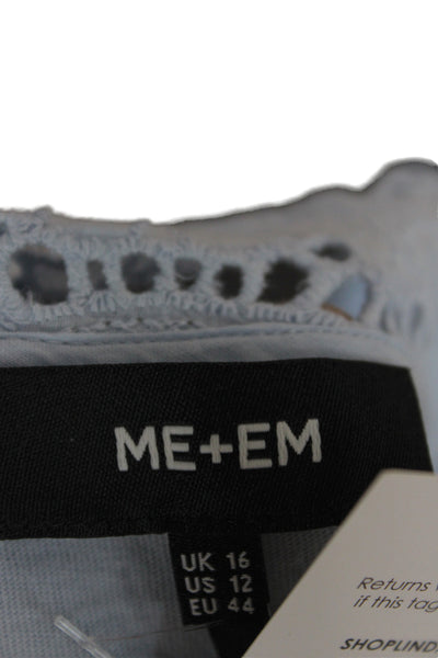 Me + Em Women Jersey High Neck Long Sleeve Blue Blouse Size 12