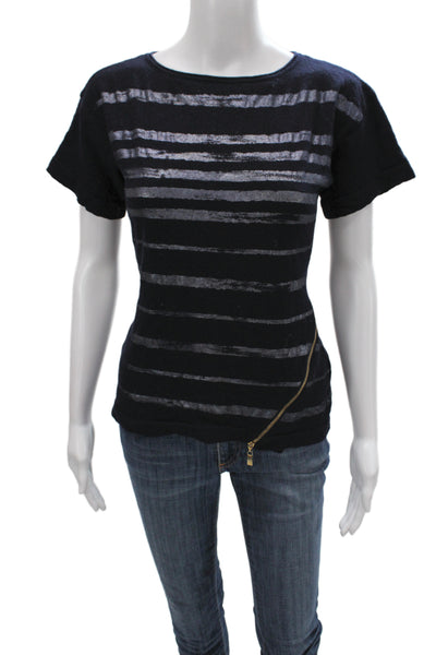 Escada Womens Black Striped Wool Boat Neck Short Sleeve T-Shirt Size M