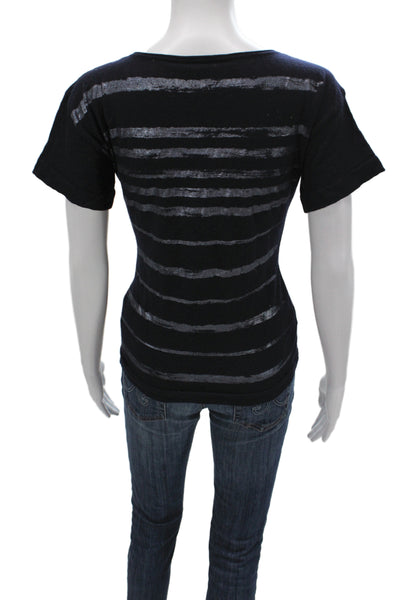 Escada Womens Black Striped Wool Boat Neck Short Sleeve T-Shirt Size M