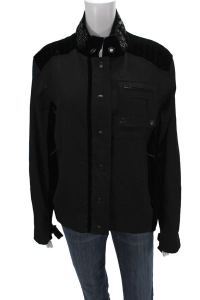 Moschino Women Black Wool Military Jacket Snap Closure Size 12