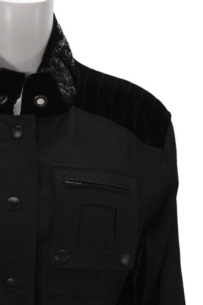 Moschino Women Black Wool Military Jacket Snap Closure Size 12