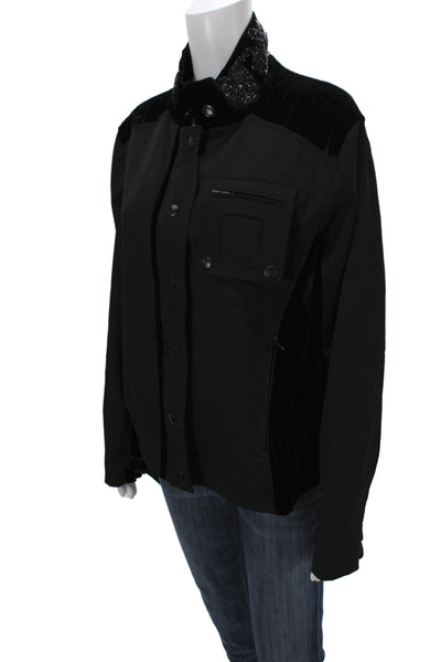 Moschino Women Black Wool Military Jacket Snap Closure Size 12