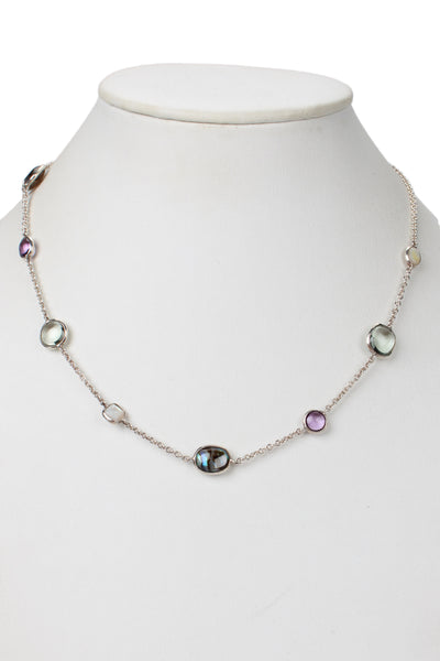 Ippolita Womens Sterling Silver Rock Candy Multi Stone Station Necklace 16"