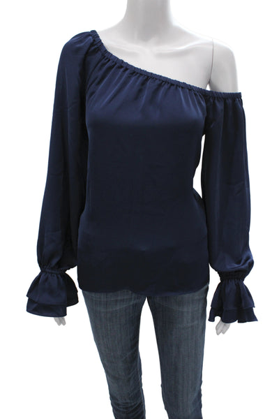 Ramy Brook Women One Shoulder Long Sleeve Blue Basic Blouse Size S