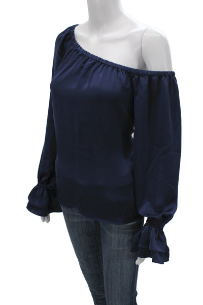 Ramy Brook Women One Shoulder Long Sleeve Blue Basic Blouse Size S