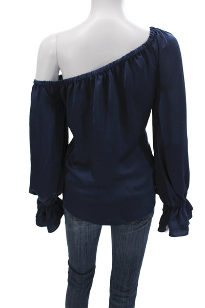 Ramy Brook Women One Shoulder Long Sleeve Blue Basic Blouse Size S