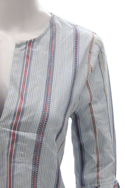 BCBG Max Azria Womens Tunic Blue Striped V-Neck 3/4 Sleeve Boho Size XS