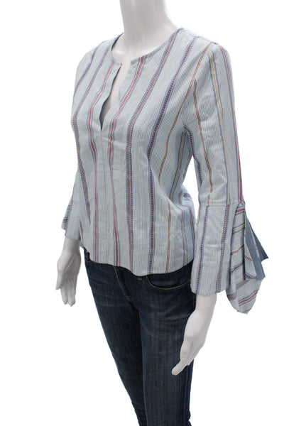 BCBG Max Azria Womens Tunic Blue Striped V-Neck 3/4 Sleeve Boho Size XS