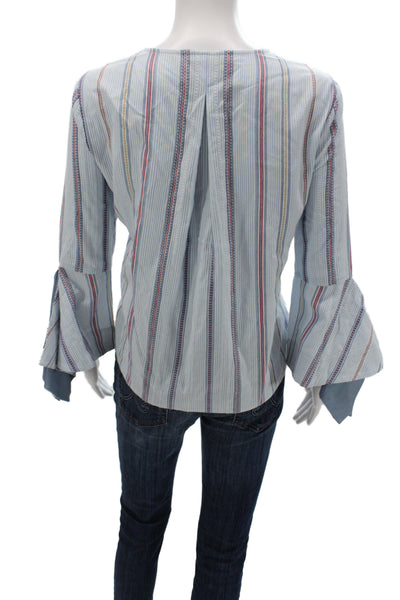 BCBG Max Azria Womens Tunic Blue Striped V-Neck 3/4 Sleeve Boho Size XS