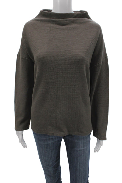 Eileen Fisher Women Organic Cotton Boat Neck Long Sleeve T-Shirt Brown Size 1X