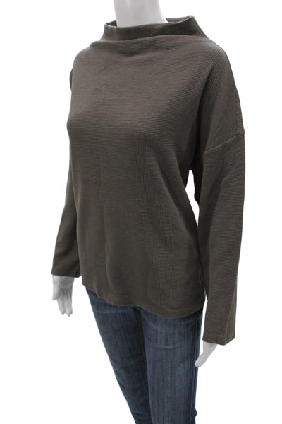 Eileen Fisher Women Organic Cotton Boat Neck Long Sleeve T-Shirt Brown Size 1X