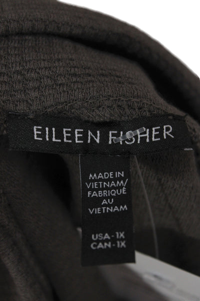 Eileen Fisher Women Organic Cotton Boat Neck Long Sleeve T-Shirt Brown Size 1X