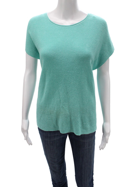 Eileen Fisher Womens Sleeveless Pullover Sweater Green Organic Linen Size L