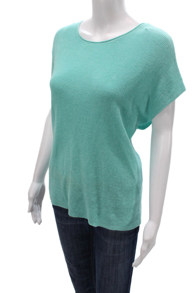 Eileen Fisher Womens Sleeveless Pullover Sweater Green Organic Linen Size L